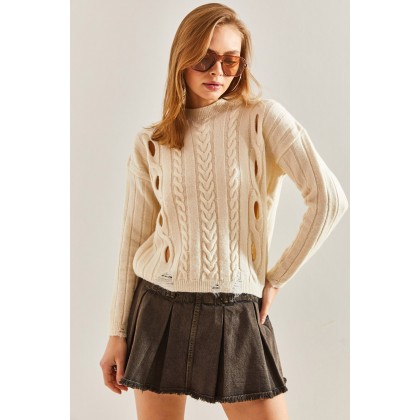 بلوزة ستاتي شتوي لون بيج