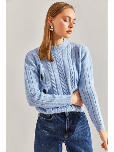 بلوزة ستاتي شتوي لون أزرق بارد Bianco Lucci