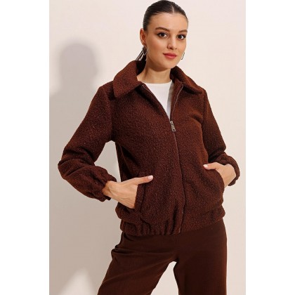 جاكيت ستاتي شتوي بسحاب لون بني