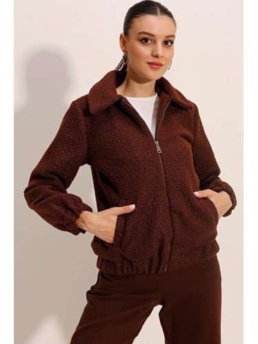 جاكيت ستاتي شتوي بسحاب لون بني Bigdart