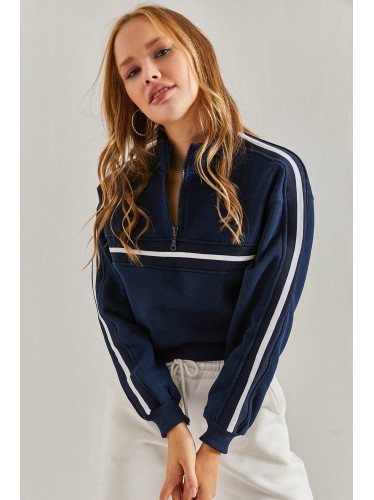 بلوزة ستاتية كم لون كحلي مخطط أبيض Bianco Lucci