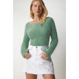 بلوزة ستاتي شتوي لون أخضر فستقي