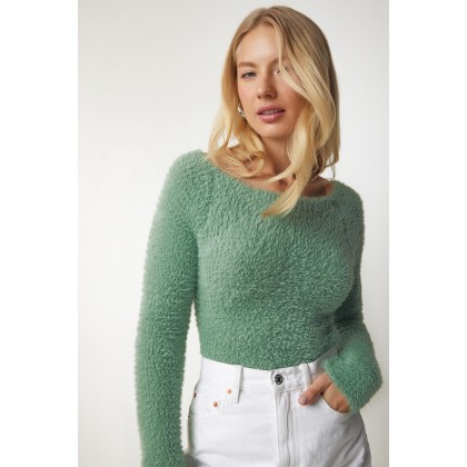 بلوزة ستاتي شتوي لون أخضر فستقي