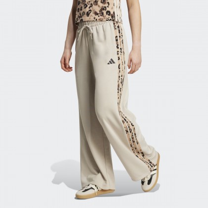 adidas Womens' Animal Print 3-Stripes Open Hem Pants - Beige