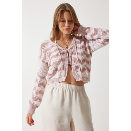 جرزة ستاتي صوف لون زهري بارد وأبيض