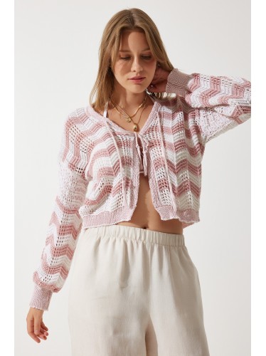 جرزة ستاتي صوف لون زهري بارد وأبيض Happiness İstanbul