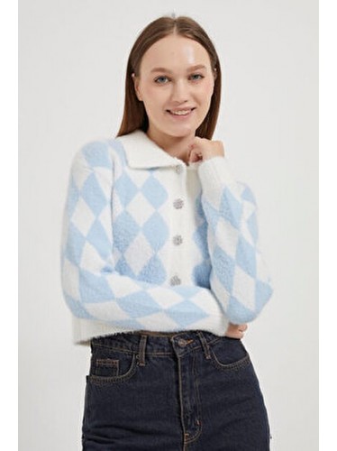 جرزة ستاتي شتوي لون ابيض نقشة أزرق فاتح Happiness İstanbul