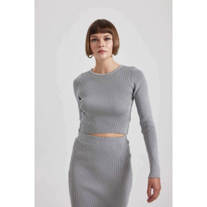 طقم ستاتي لون سكني مع لمعة تنورة وبلوزة defacto