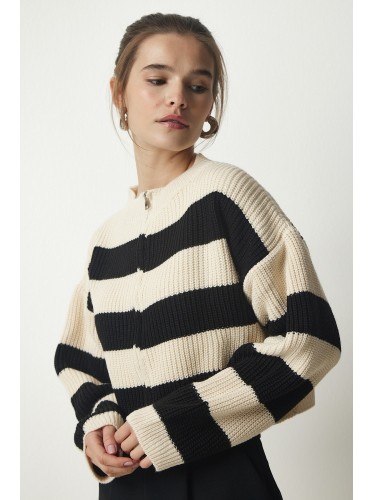 جرزة ستاتي بسحاب لون بيج مخطط أسود Happiness İstanbul