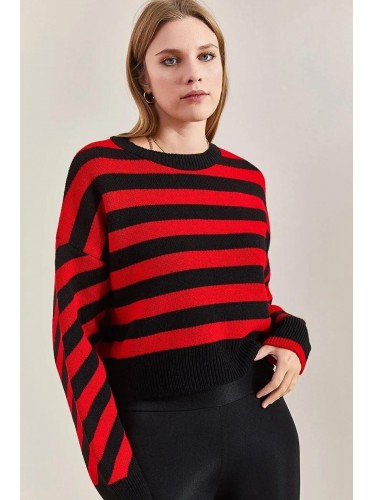 بلوزة ستاتي شتوي مخطط لون أحمر وأسود SHADE