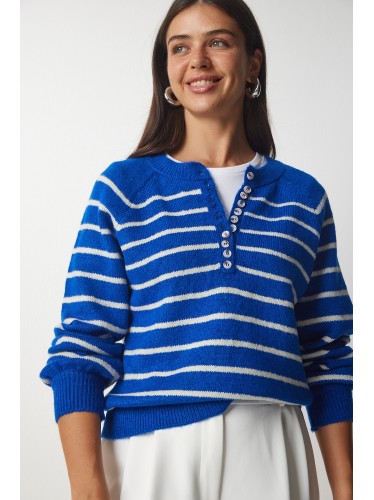 بلوزة شتوية مخططة باللون النيلي والابيض One Size