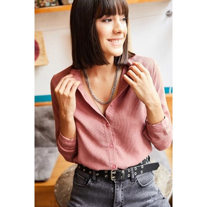 قميص كوردروي باللون النود الزهري One Size