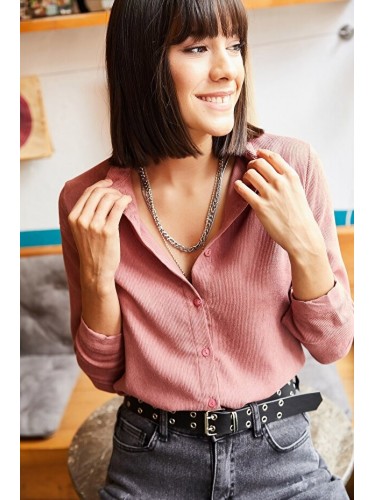 قميص كوردروي باللون النود الزهري One Size