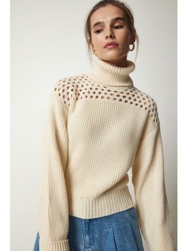 بلوزة صوف ثقيلة مع قبة هاينيك باللون الايفوري One Size
