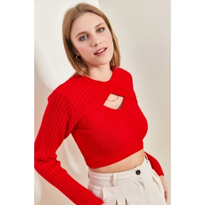 بلوزة شتوية قطعتين باللون الاحمر One Size