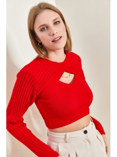 بلوزة شتوية قطعتين باللون الاحمر One Size