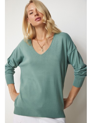 بلوزة شتوية خفيفة باللون الفستقي قبة V One Size