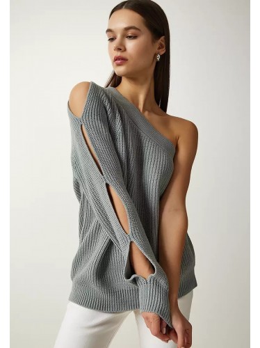 بلوزة صوف شتوية ايد وحدة باللون السكني One Size