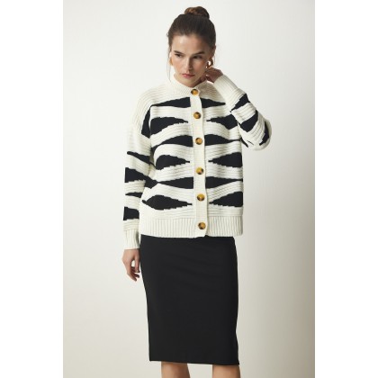 جرز شتوية صوف مخططة بالابيض والاسود One Size