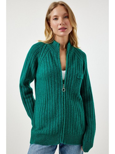 جرزة صوف شتوية سحاب باللون الاخضر