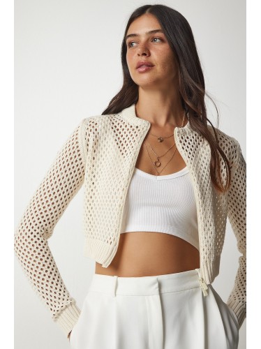 جرزة مخرمة لاللون الايفوري مع سحاب