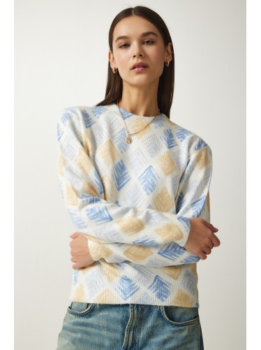 بلوزة شتوية باللون الازرق والاورنج