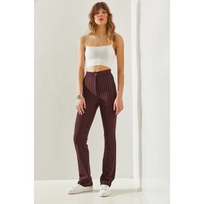 بنطلون رسمي مقلم باللون التوتي