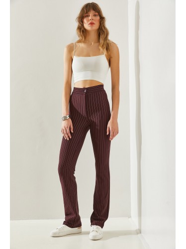 بنطلون رسمي مقلم باللون التوتي