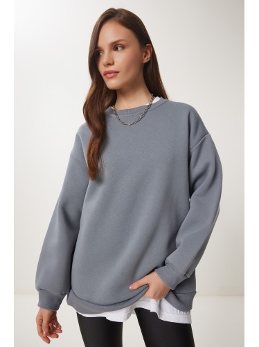 هودي سويت شيرت نسائي رمادي Happiness İstanbul