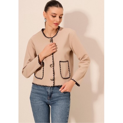 جاكيت ستاتي لون بيج نقشة أسود من الجوانب