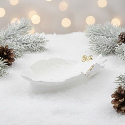 صحن ديكور جبس على شكل ورقة لون اوف وايت وذهبي