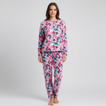 بجامة فرو بأكمام طويلة بتصميم رسوم قلوب حب للنساء لون بنفسجي فاتح