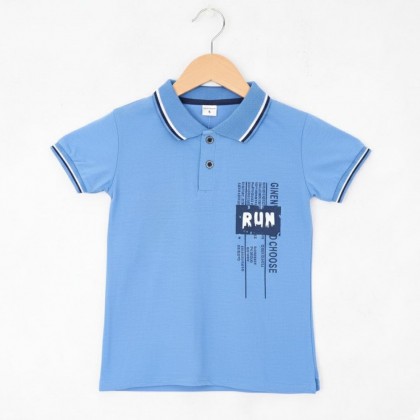 تيشيرت تصميم بولو بأكمام قصيرة للأطفال لون أزرق