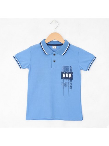 تيشيرت تصميم بولو بأكمام قصيرة للأطفال لون أزرق