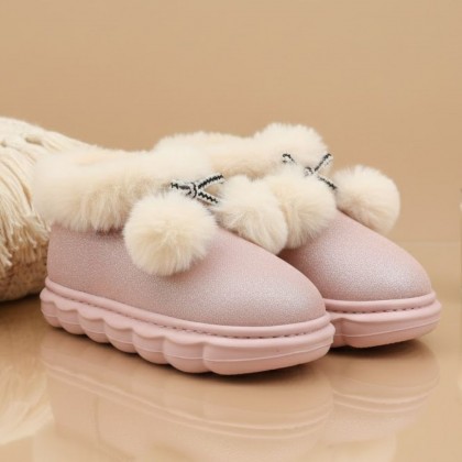 حذاء شتوي للأطفال لون زهري بلمعة