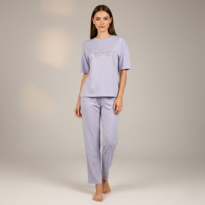 بجامة نص كم للنساء لون بنفسجي فاتح