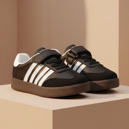 حذاء جلد بشريط لاصق للأطفال لون أسود