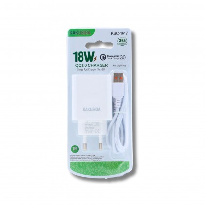 شاحن ايفون ( لايتنينغ ) سريع 18 واط عظمة + وصلة ماركة كاكوسيجا العالمية