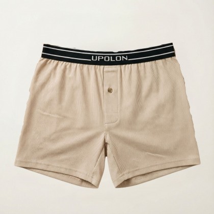 بوكسر بتصميم زر مخطط طولي للرجال لون بيج