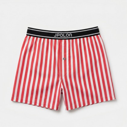 بوكسر بتصميم زر مخطط طولي للرجال لون أحمر