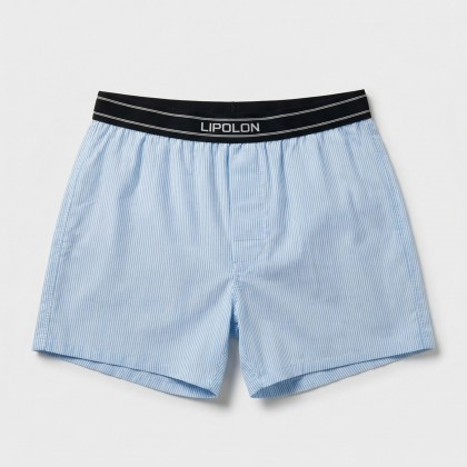 بوكسر بتصميم زر مخطط طولي للرجال لون أزرق فاتح