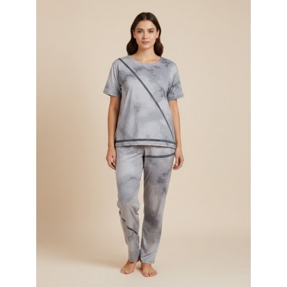 بجامة ستاتي مكونه من قطعتين بنطلون وتيشيرت قطني لون سكني