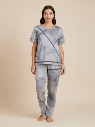 بجامة ستاتي مكونه من قطعتين بنطلون وتيشيرت قطني لون سكني