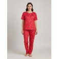 بجامة ستاتي مورد مكونه من قطعتين بنطلون وتيشيرت قطني لون أحمر