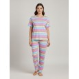 بجامة ستاتي مخطط مكونه من قطعتين بنطلون وتيشيرت قطني ملون