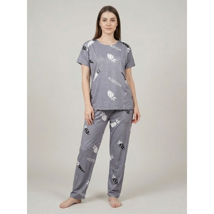 بجامة ستاتي مورد مكونه من قطعتين بنطلون وتيشيرت قطني لون سكني فاتح