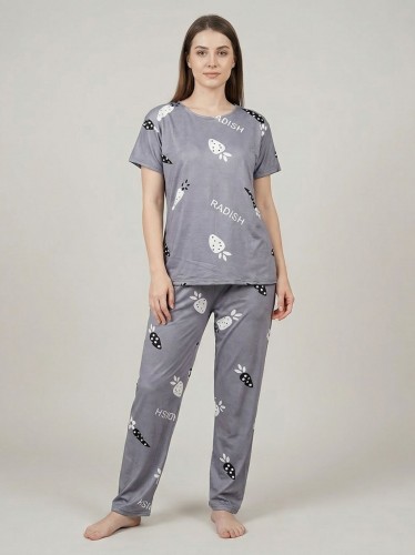 بجامة ستاتي مورد مكونه من قطعتين بنطلون وتيشيرت قطني لون سكني فاتح