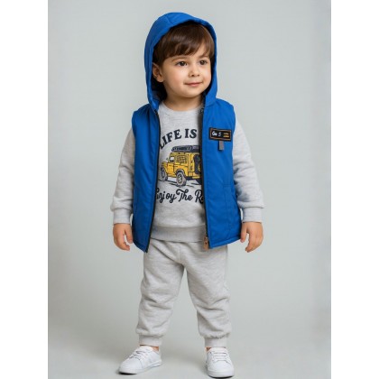 طقم مع فيزت(3 قطع) للأطفال لون أزرق وسكني