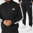adidas Men's 3-STRIPES FLEECE Tracksuit- Black