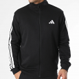 adidas Men's 3-STRIPES FLEECE Tracksuit- Black